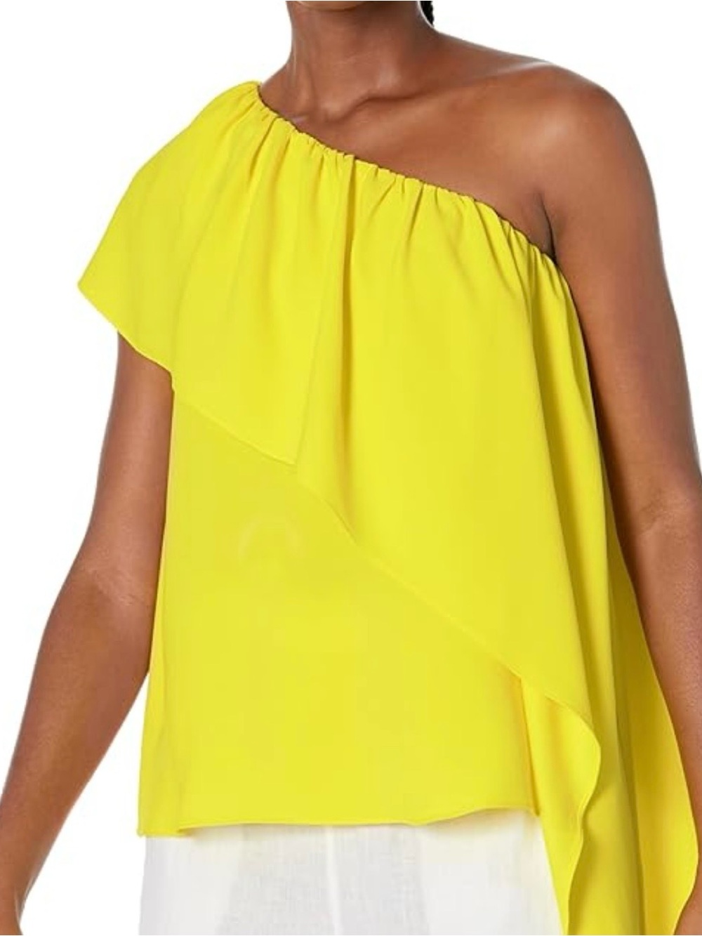 Trina Turk One-Shoulder Ruffle Top in Bright Yellow